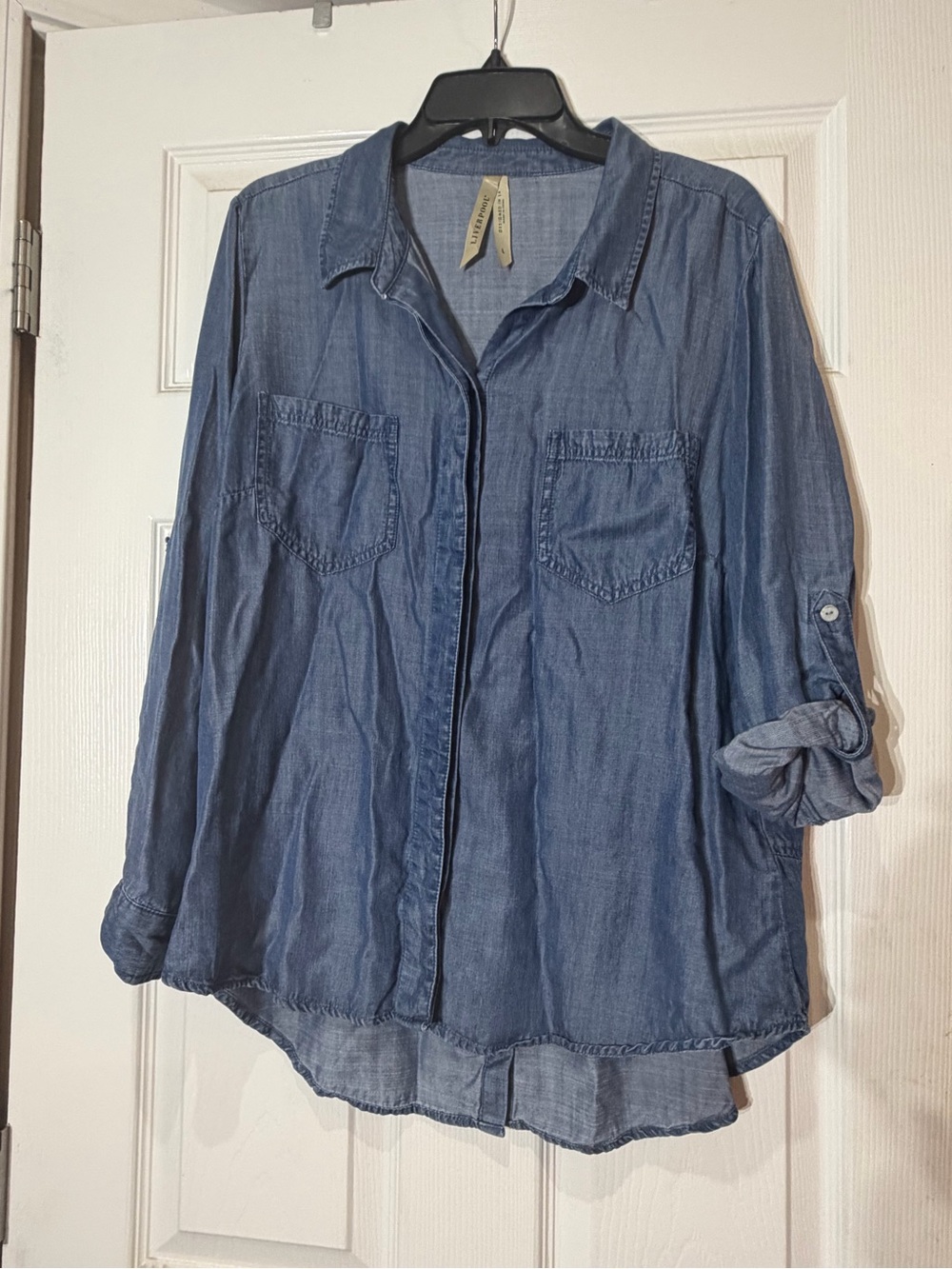 Liverpool Washed Blue Denim-Style Button Front Shirt